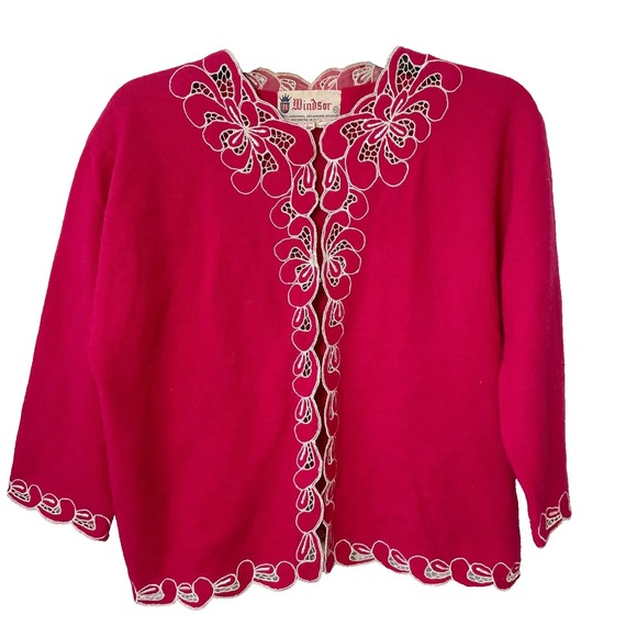 Windsor Tops - Vintage‎ Windsor 3/4 Sleeve Floral Embroidered Crop Blazer Womens 42 Pink 30s